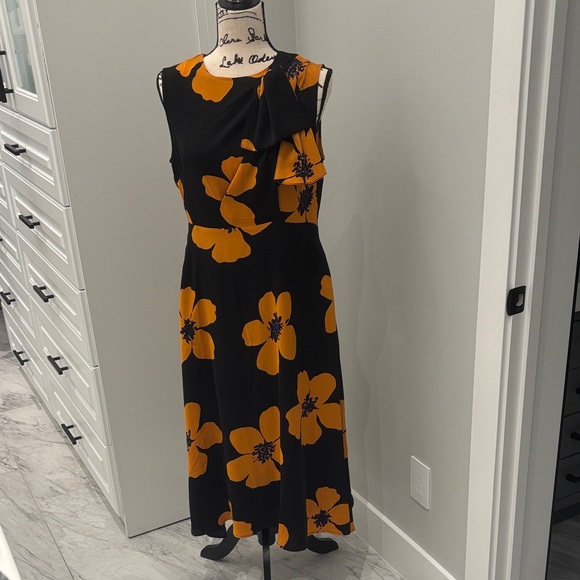 Gracia Black and Orange Floral Midi Dress - NWT - Picture 1 of 5